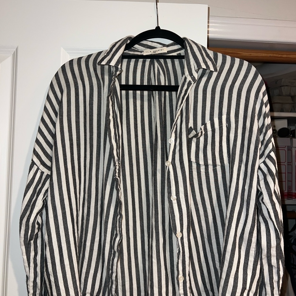 La Hearts Black and White Striped Men's Shirt